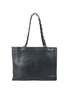 Chanel Shoulder Bag CC Logo Jumbo CC Vintage Leather Black